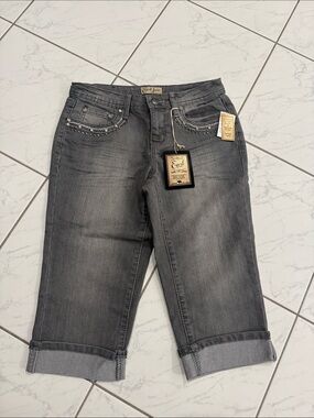 Y2K Earl Jeans Women's Gray Cropped Cuffed Jeans with Stud Detail
